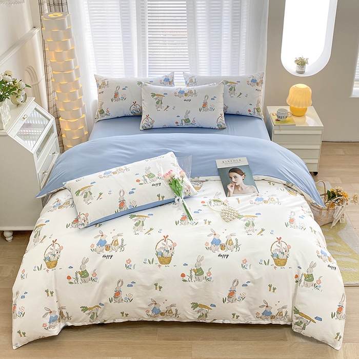 91家纺网 家纺一手货源 找家纺 宇彬家纺 2026直播新款13372A类全棉纯棉印花床单床笠款四件套和单被套喷气清新简约 收获满满