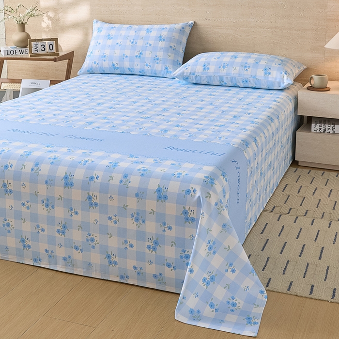 91家纺网 家纺一手货源 找家纺 大元 2026新款全棉纯棉老粗布凉席席子单床单 床单单件 蓝格苍兰