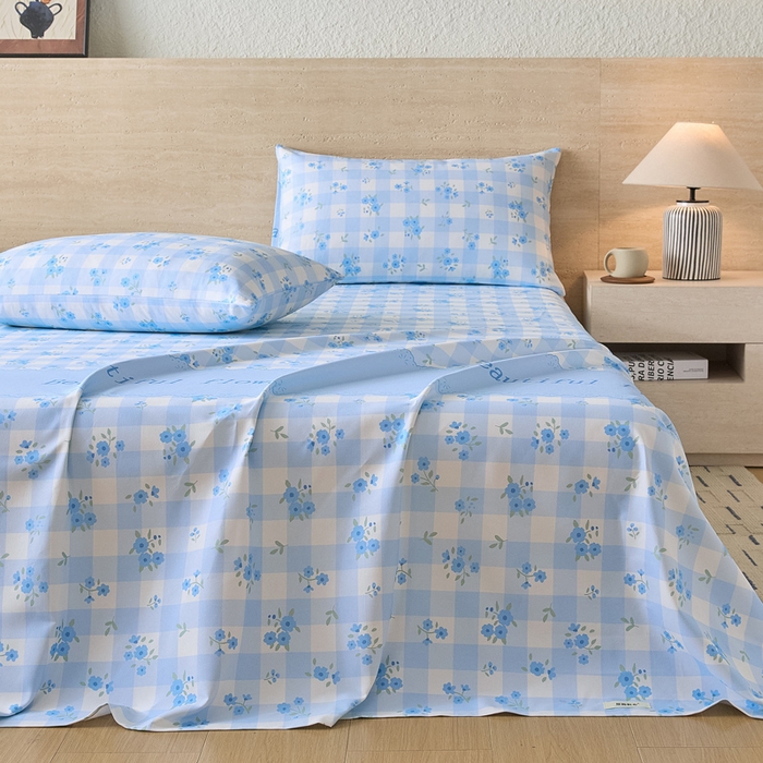 91家纺网 家纺一手货源 找家纺 大元 2026新款全棉纯棉老粗布凉席席子单床单 床单单件 蓝格苍兰