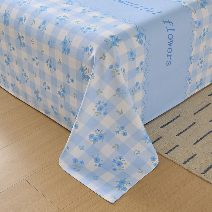 91家纺网 家纺一手货源 找家纺 大元 2026新款全棉纯棉老粗布凉席席子单床单 床单单件 蓝格苍兰