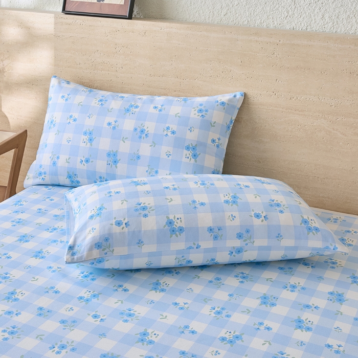 91家纺网 家纺一手货源 找家纺 大元 2026新款全棉纯棉老粗布凉席席子单床单 床单单件 蓝格苍兰