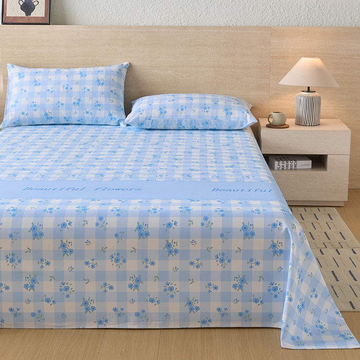 91家纺网 家纺一手货源 找家纺 大元 2026新款全棉纯棉老粗布凉席席子单床单 床单单件 蓝格苍兰