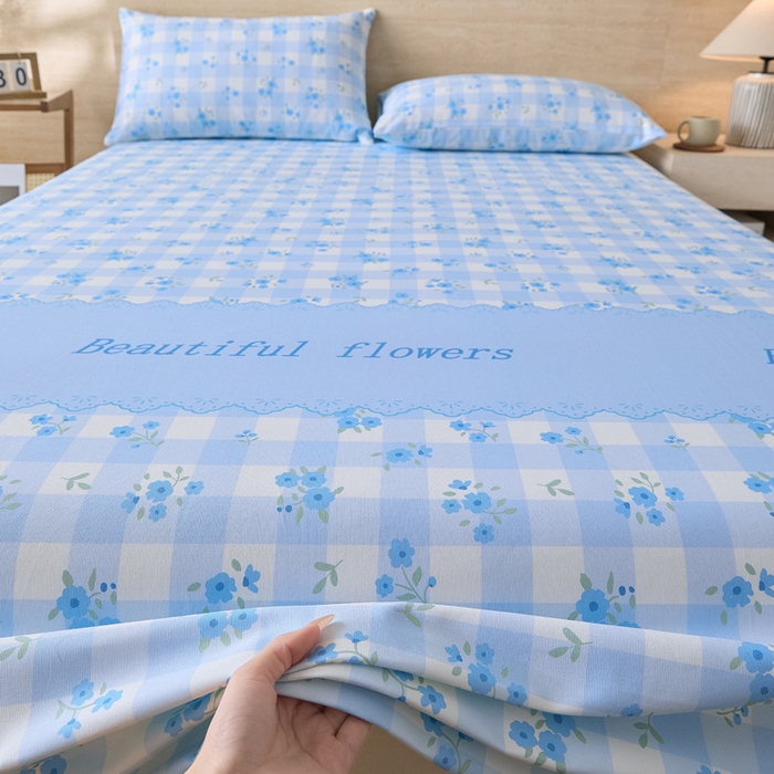 91家纺网 家纺一手货源 找家纺 大元 2026新款全棉纯棉老粗布凉席席子单床单 床单单件 蓝格苍兰