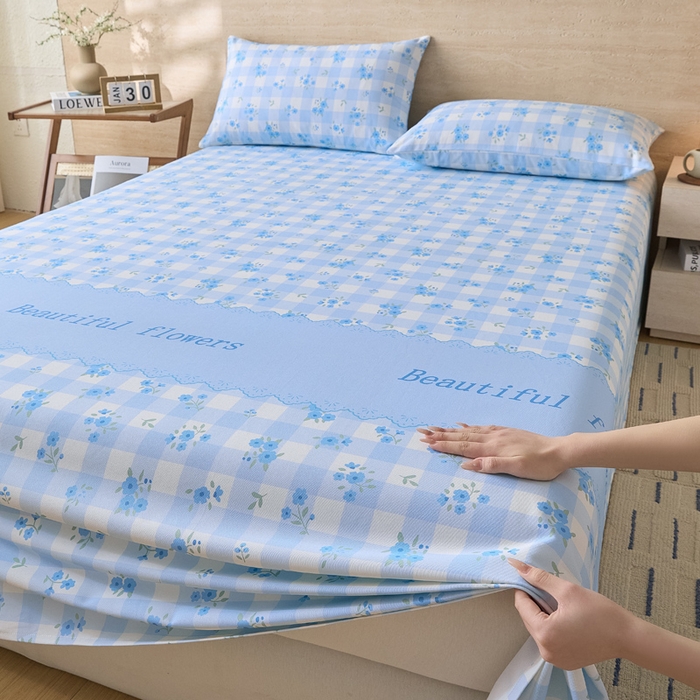 91家纺网 家纺一手货源 找家纺 大元 2026新款全棉纯棉老粗布凉席席子单床单 床单单件 蓝格苍兰