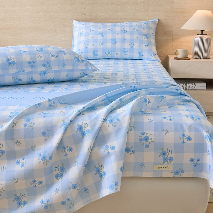 91家纺网 家纺一手货源 找家纺 大元 2026新款全棉纯棉老粗布凉席席子单床单 床单单件 蓝格苍兰