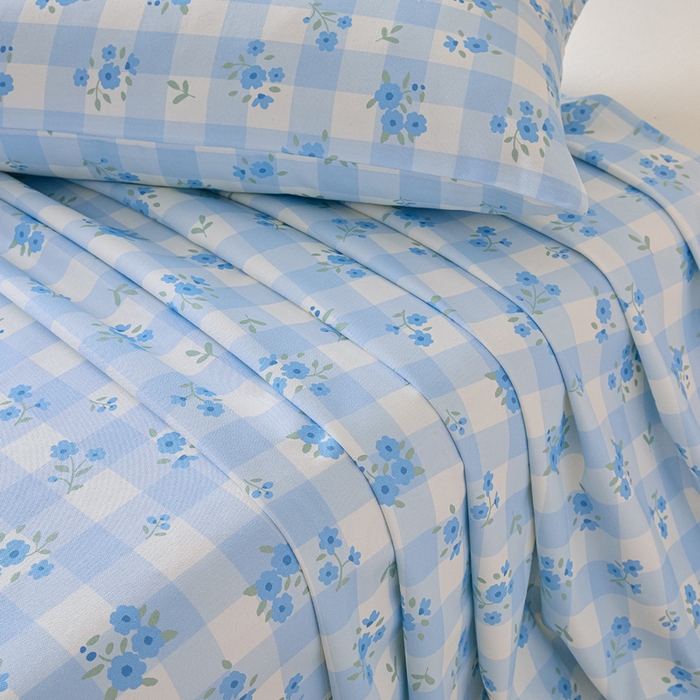 91家纺网 家纺一手货源 找家纺 大元 2026新款全棉纯棉老粗布凉席席子单床单 床单单件 蓝格苍兰