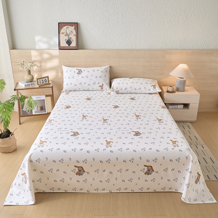 大元 2026新款全棉纯棉老粗布凉席席子单床单 床单单件 蓝枝萌兔