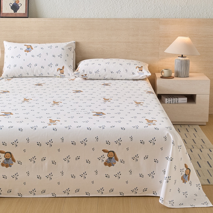 91家纺网 家纺一手货源 找家纺 大元 2026新款全棉纯棉老粗布凉席席子单床单 床单单件 蓝枝萌兔