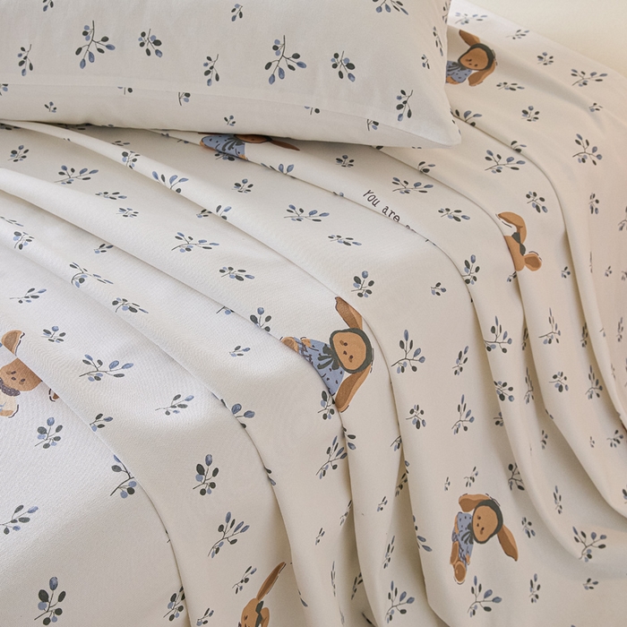 91家纺网 家纺一手货源 找家纺 大元 2026新款全棉纯棉老粗布凉席席子单床单 床单单件 蓝枝萌兔