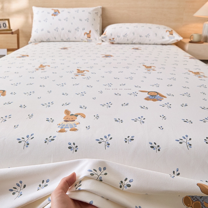 91家纺网 家纺一手货源 找家纺 大元 2026新款全棉纯棉老粗布凉席席子单床单 床单单件 蓝枝萌兔