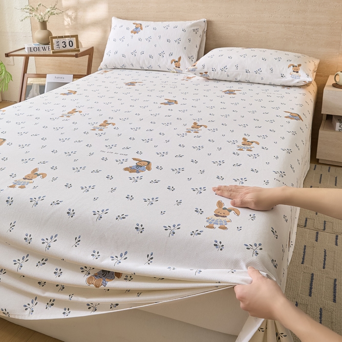 91家纺网 家纺一手货源 找家纺 大元 2026新款全棉纯棉老粗布凉席席子单床单 床单单件 蓝枝萌兔