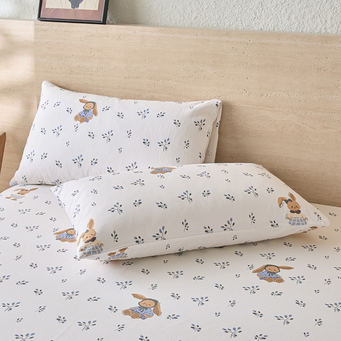 91家纺网 家纺一手货源 找家纺 大元 2026新款全棉纯棉老粗布凉席席子单床单 床单单件 蓝枝萌兔