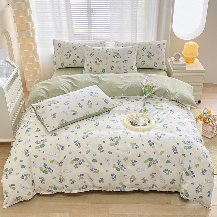 91家纺网 家纺一手货源 找家纺 宇彬家纺 2026直播新款13372A类全棉纯棉印花床单床笠款四件套和单被套喷气清新简约 北野花雾