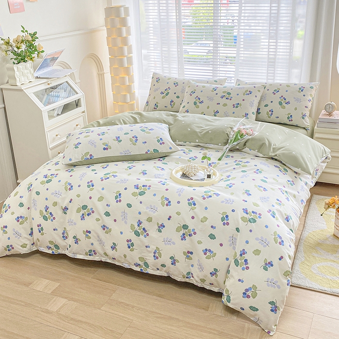 91家纺网 家纺一手货源 找家纺 宇彬家纺 2026直播新款13372A类全棉纯棉印花床单床笠款四件套和单被套喷气清新简约 北野花雾