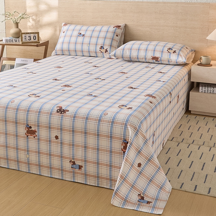 91家纺网 家纺一手货源 找家纺 大元 2026新款全棉纯棉老粗布凉席席子单床单 床单单件 奶萌腊肠狗