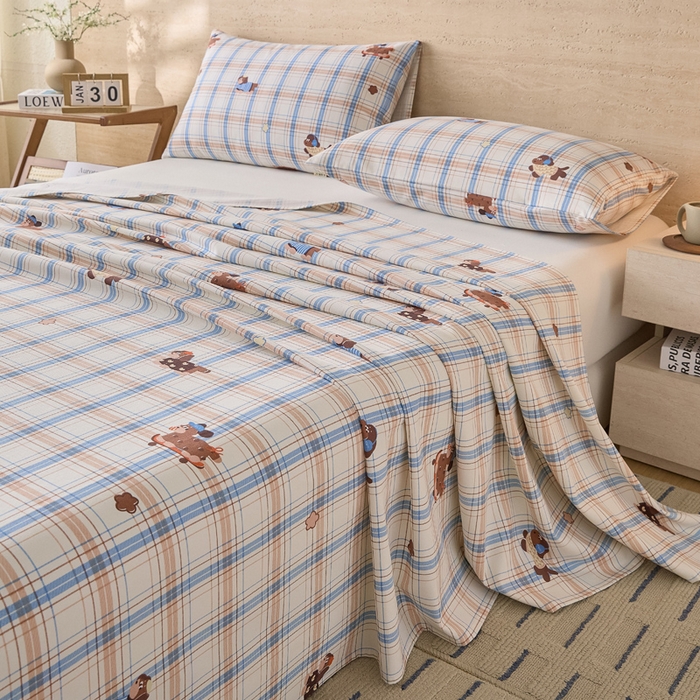 91家纺网 家纺一手货源 找家纺 大元 2026新款全棉纯棉老粗布凉席席子单床单 床单单件 奶萌腊肠狗