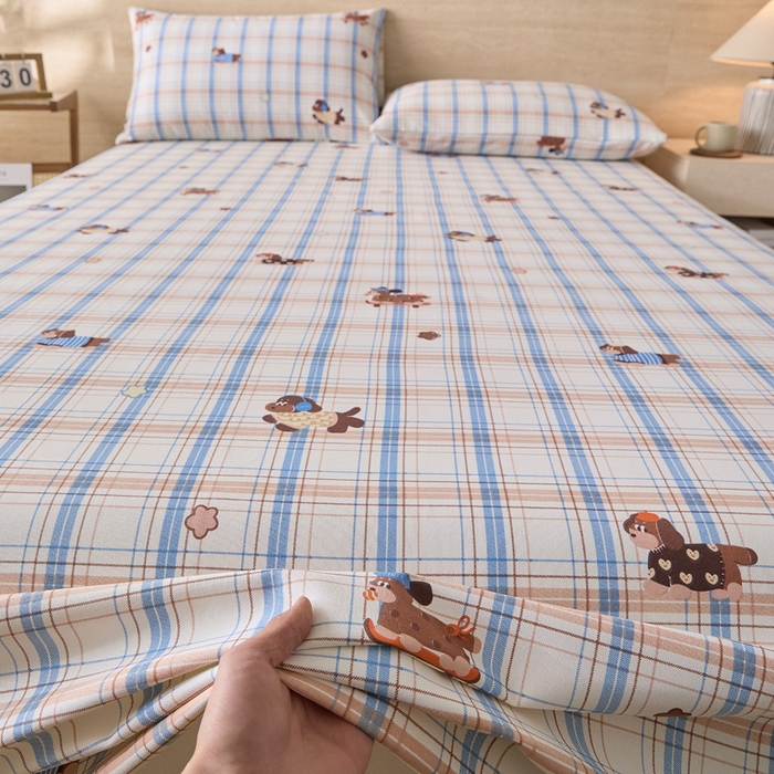 91家纺网 家纺一手货源 找家纺 大元 2026新款全棉纯棉老粗布凉席席子单床单 床单单件 奶萌腊肠狗