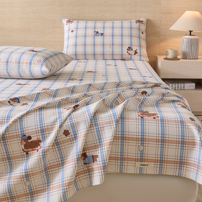 91家纺网 家纺一手货源 找家纺 大元 2026新款全棉纯棉老粗布凉席席子单床单 床单单件 奶萌腊肠狗