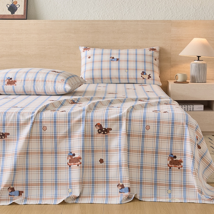 91家纺网 家纺一手货源 找家纺 大元 2026新款全棉纯棉老粗布凉席席子单床单 床单单件 奶萌腊肠狗