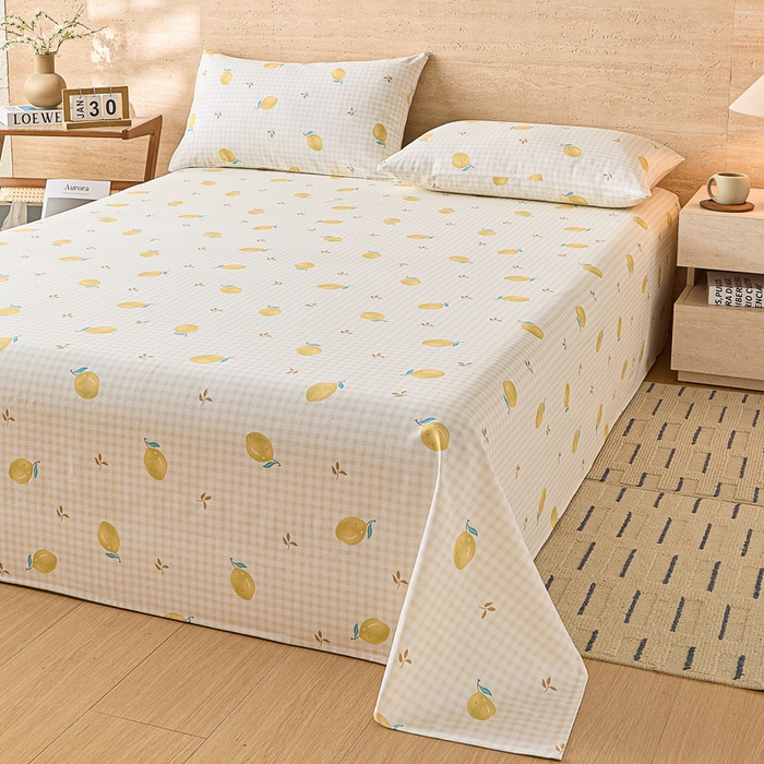 91家纺网 家纺一手货源 找家纺 大元 2026新款全棉纯棉老粗布凉席席子单床单 床单单件 夏日柠檬