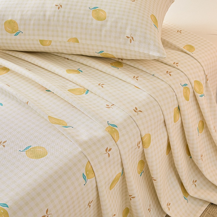 91家纺网 家纺一手货源 找家纺 大元 2026新款全棉纯棉老粗布凉席席子单床单 床单单件 夏日柠檬