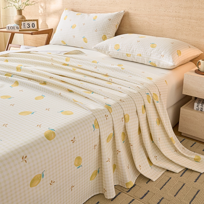 91家纺网 家纺一手货源 找家纺 大元 2026新款全棉纯棉老粗布凉席席子单床单 床单单件 夏日柠檬