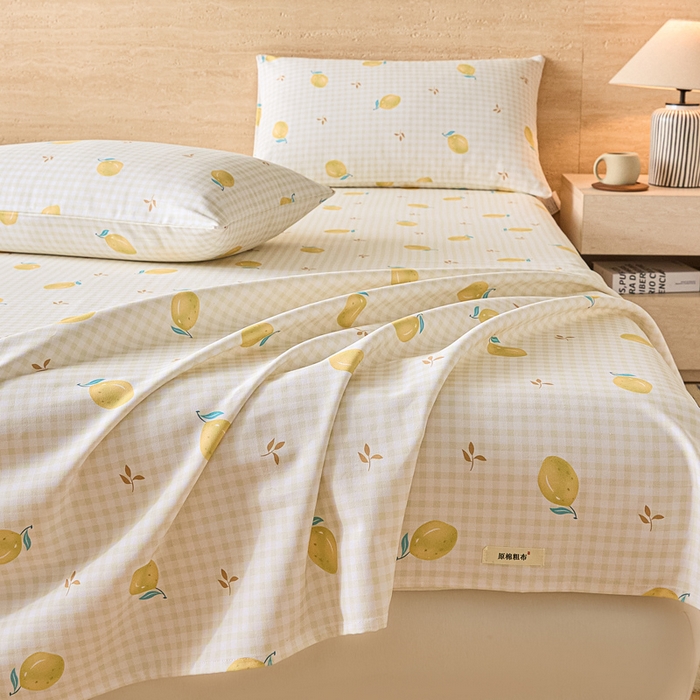 91家纺网 家纺一手货源 找家纺 大元 2026新款全棉纯棉老粗布凉席席子单床单 床单单件 夏日柠檬