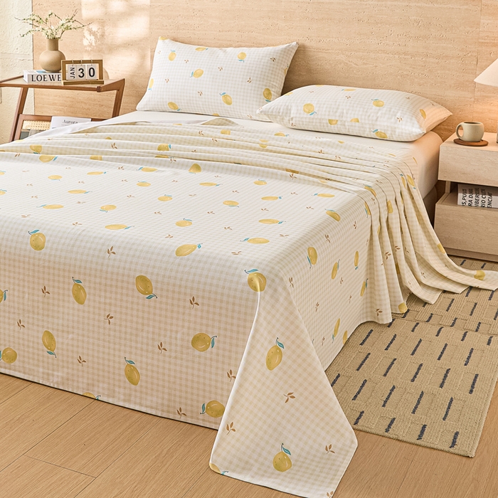91家纺网 家纺一手货源 找家纺 大元 2026新款全棉纯棉老粗布凉席席子单床单 床单单件 夏日柠檬