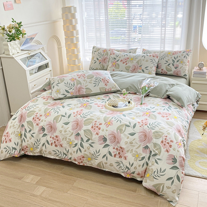 91家纺网 家纺一手货源 找家纺 宇彬家纺 2026直播新款13372A类全棉纯棉印花床单床笠款四件套和单被套喷气清新简约 芳华