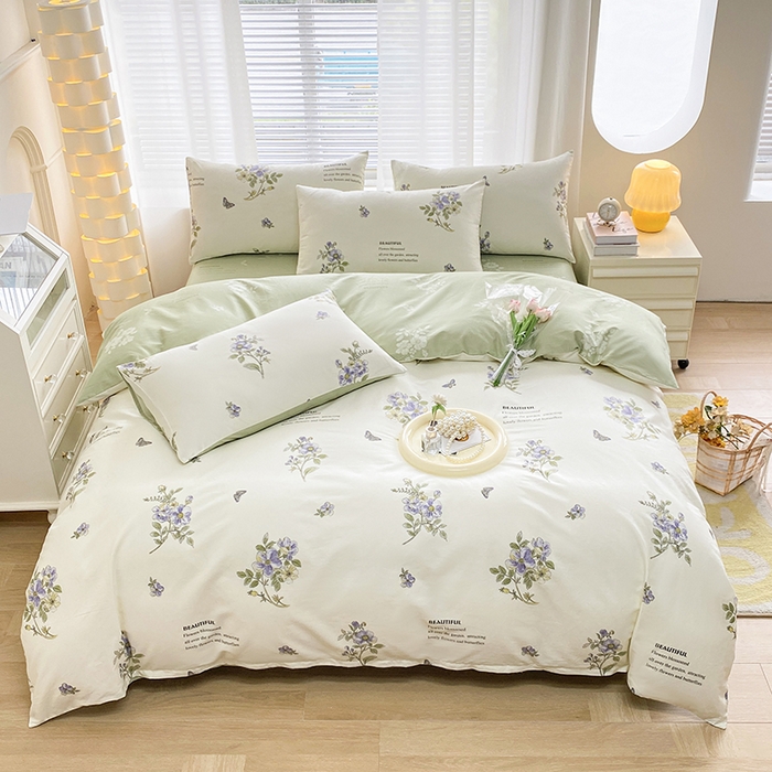 91家纺网 家纺一手货源 找家纺 宇彬家纺 2026直播新款13372A类全棉纯棉印花床单床笠款四件套和单被套喷气清新简约 翰墨飘香