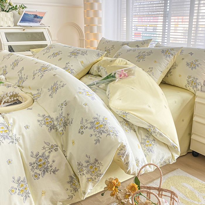 宇彬家纺 2026直播新款13372A类全棉纯棉印花床单床笠款四件套和单被套喷气清新简约 清香四溢