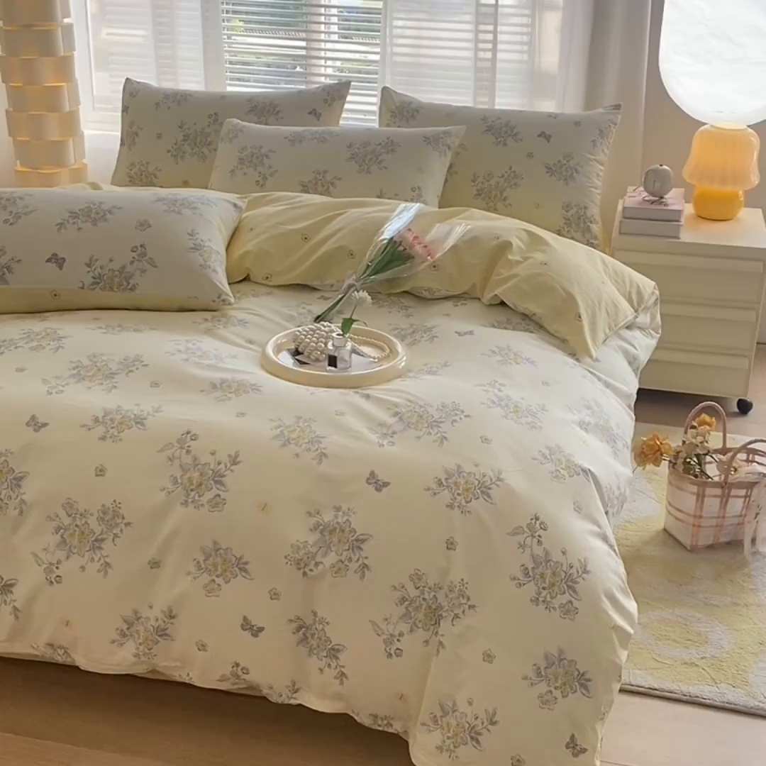 91家纺网 家纺一手货源 找家纺 宇彬家纺 2026直播新款13372A类全棉纯棉印花床单床笠款四件套和单被套喷气清新简约 清香四溢
