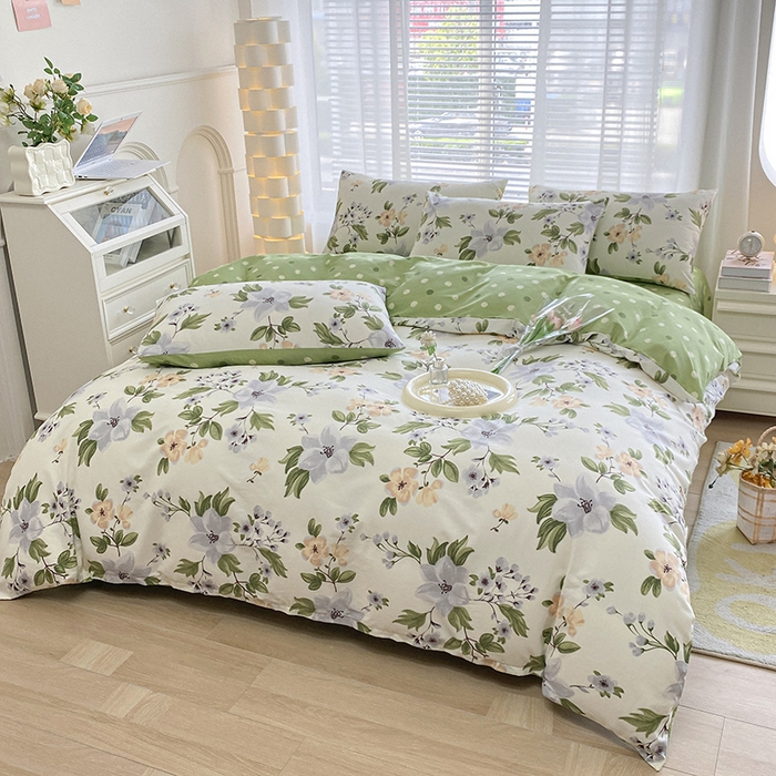 91家纺网 家纺一手货源 找家纺 宇彬家纺 2026直播新款13372A类全棉纯棉印花床单床笠款四件套和单被套喷气清新简约 水墨意境