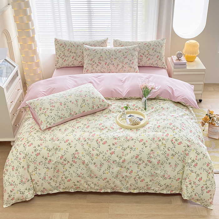 91家纺网 家纺一手货源 找家纺 宇彬家纺 2026直播新款13372A类全棉纯棉印花床单床笠款四件套和单被套喷气清新简约 细雨碎