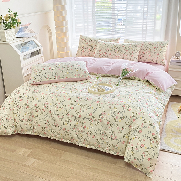 91家纺网 家纺一手货源 找家纺 宇彬家纺 2026直播新款13372A类全棉纯棉印花床单床笠款四件套和单被套喷气清新简约 细雨碎