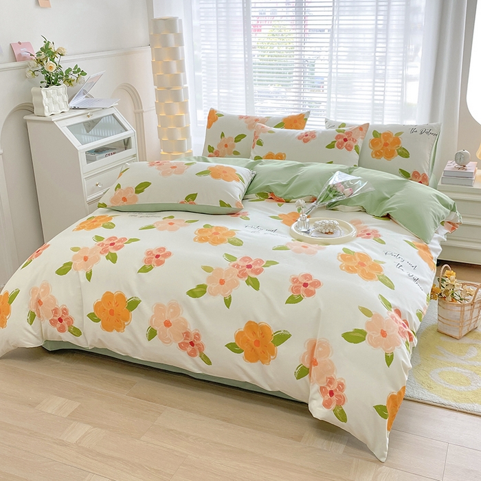 91家纺网 家纺一手货源 找家纺 宇彬家纺 2026直播新款13372A类全棉纯棉印花床单床笠款四件套和单被套喷气清新简约 争奇斗艳