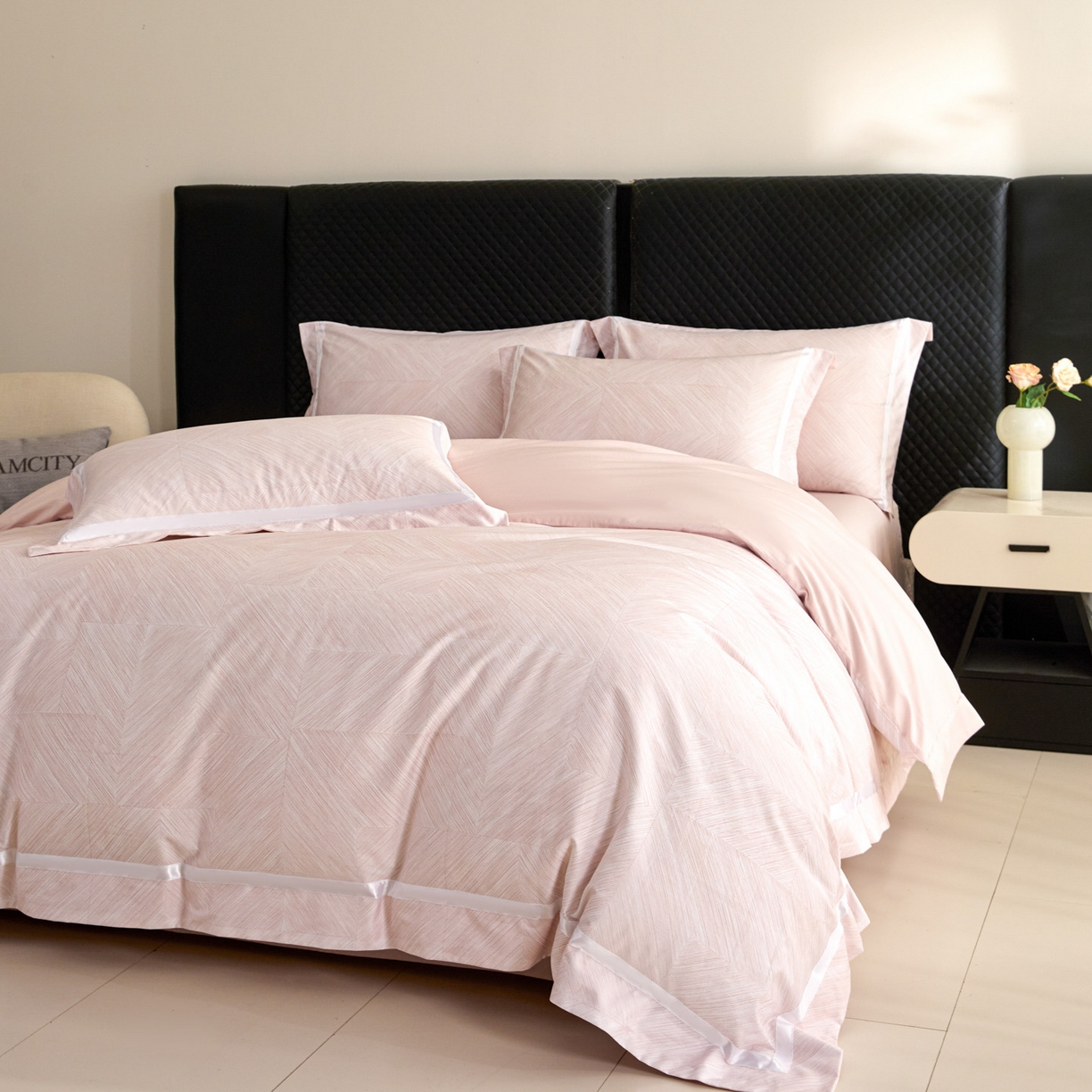 91家纺网 家纺一手货源 找家纺 新方向 【控价 提供买家秀】2026新款数码印花50s双股全棉贡缎长绒棉四件套-星河（控价 标准328元 加大348元） 星河-蔷薇粉