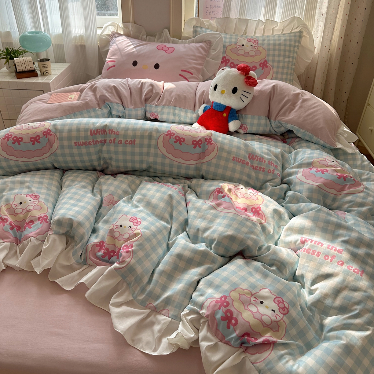 91家纺网 家纺一手货源 找家纺 （总）沐慕 2026新款加厚款水洗棉云朵棉花边款四件套