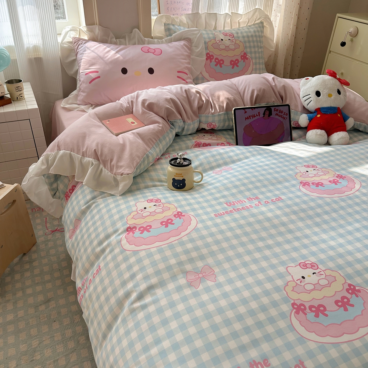 91家纺网 家纺一手货源 找家纺 （总）沐慕 2026新款加厚款水洗棉云朵棉花边款四件套