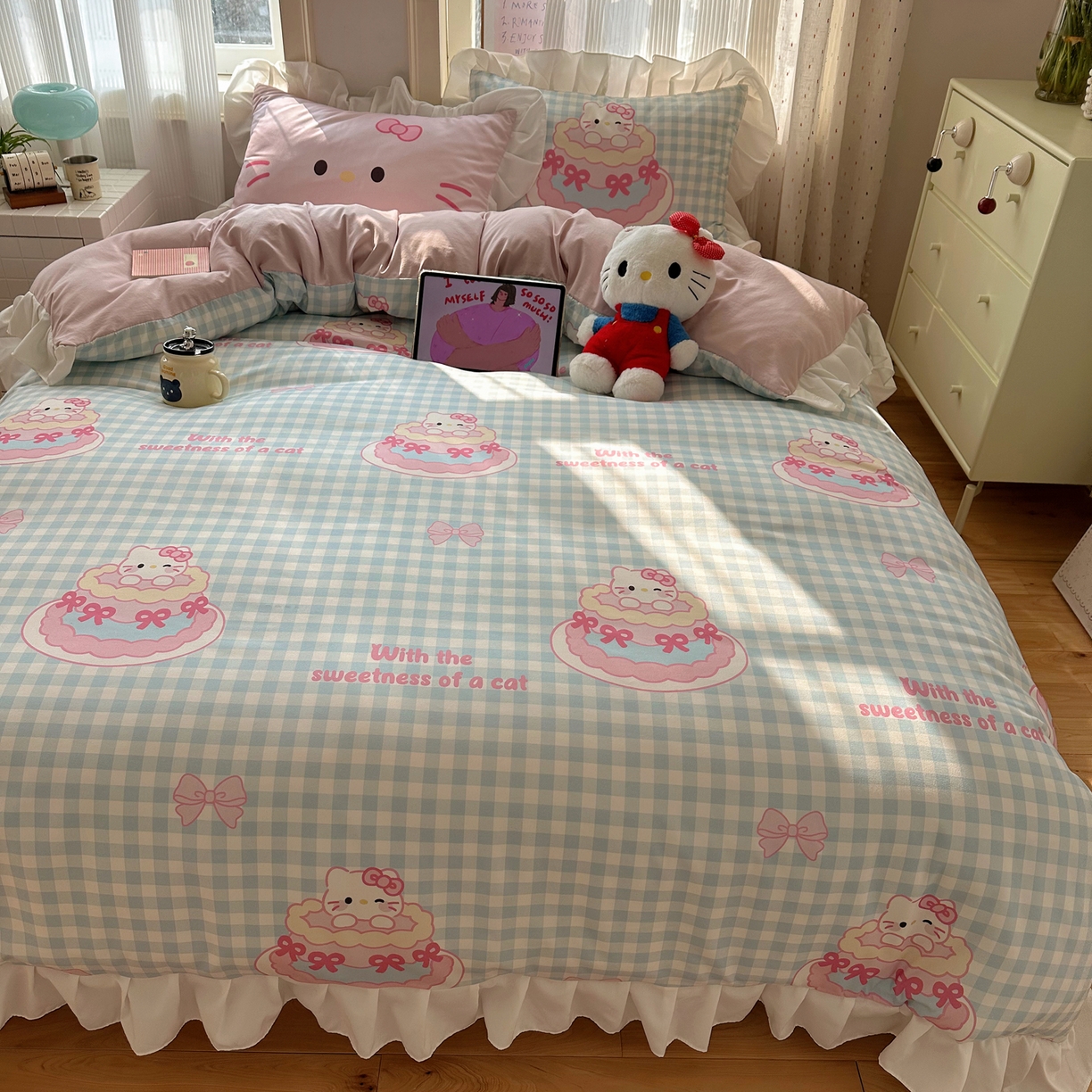 91家纺网 家纺一手货源 找家纺 （总）沐慕 2026新款加厚款水洗棉云朵棉花边款四件套