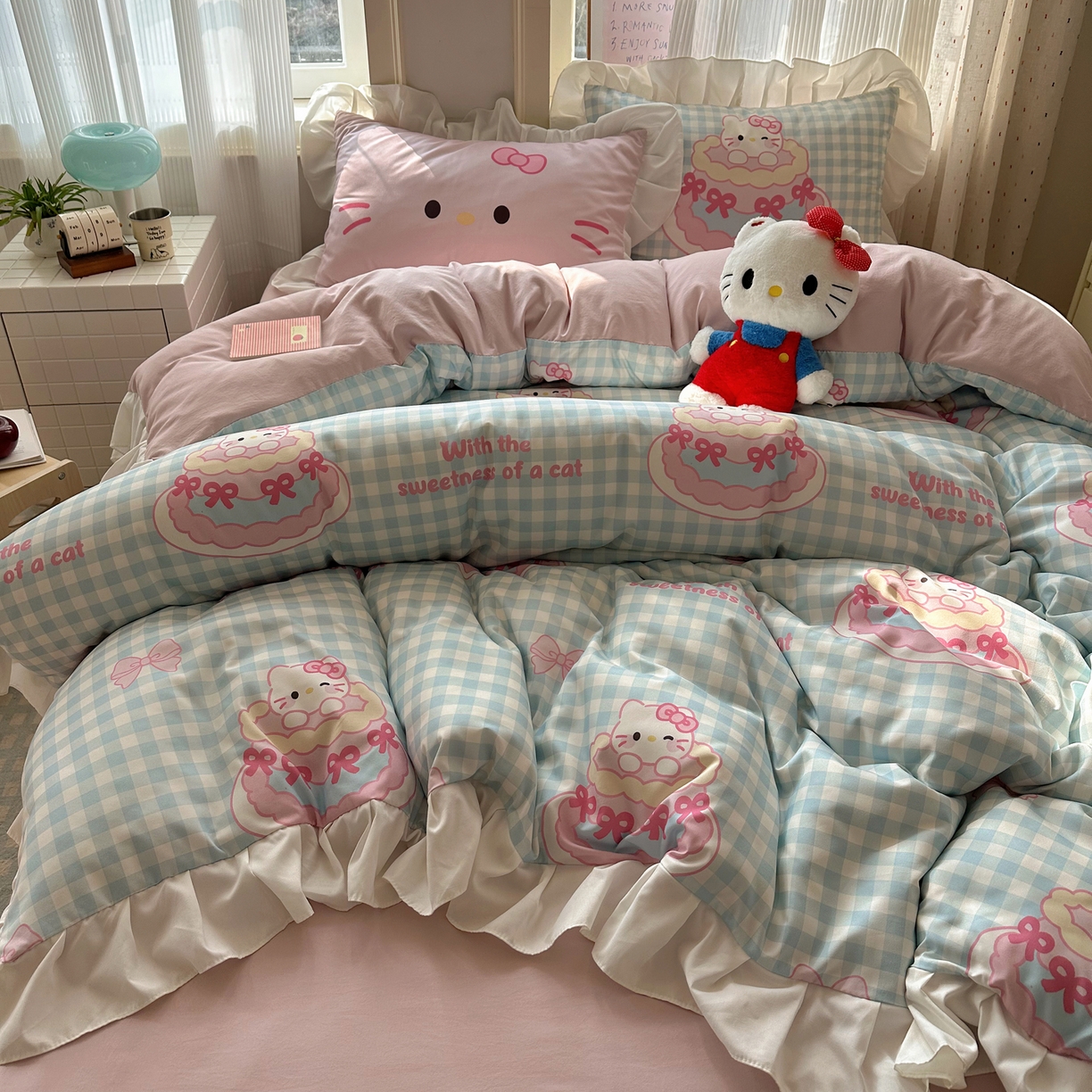 91家纺网 家纺一手货源 找家纺 （总）沐慕 2026新款加厚款水洗棉云朵棉花边款四件套