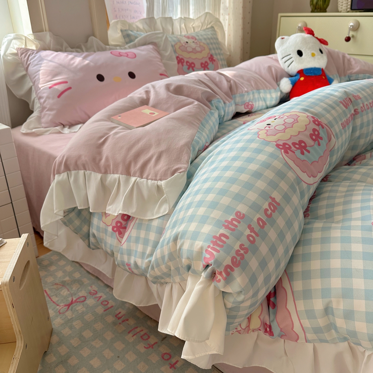 91家纺网 家纺一手货源 找家纺 （总）沐慕 2026新款加厚款水洗棉云朵棉花边款四件套