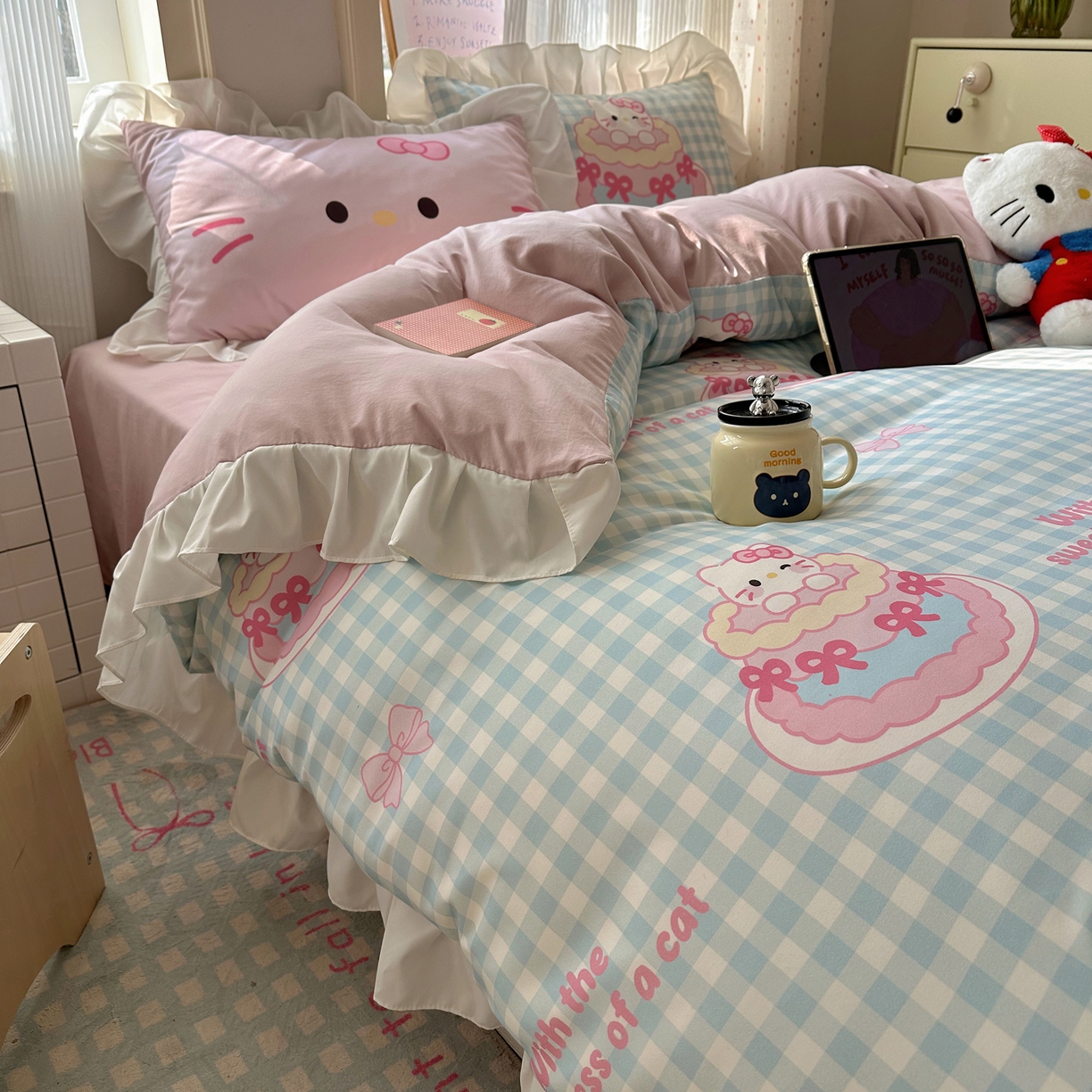 91家纺网 家纺一手货源 找家纺 （总）沐慕 2026新款加厚款水洗棉云朵棉花边款四件套