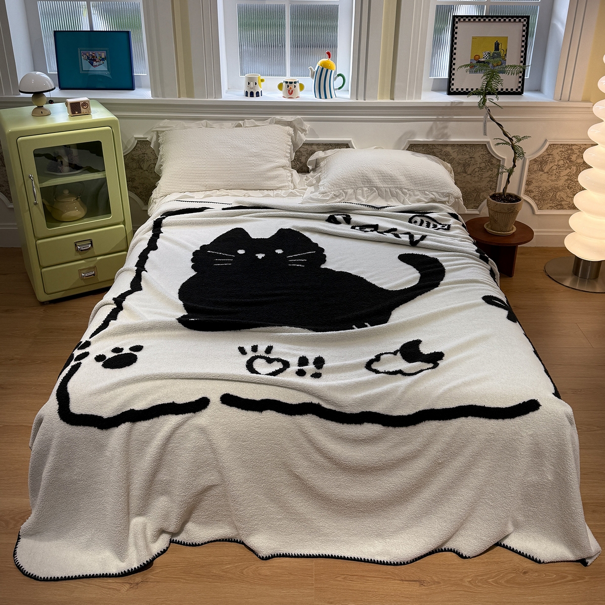 （总）曼町家居 2026新款针织半边绒贝壳边盖毯毯子