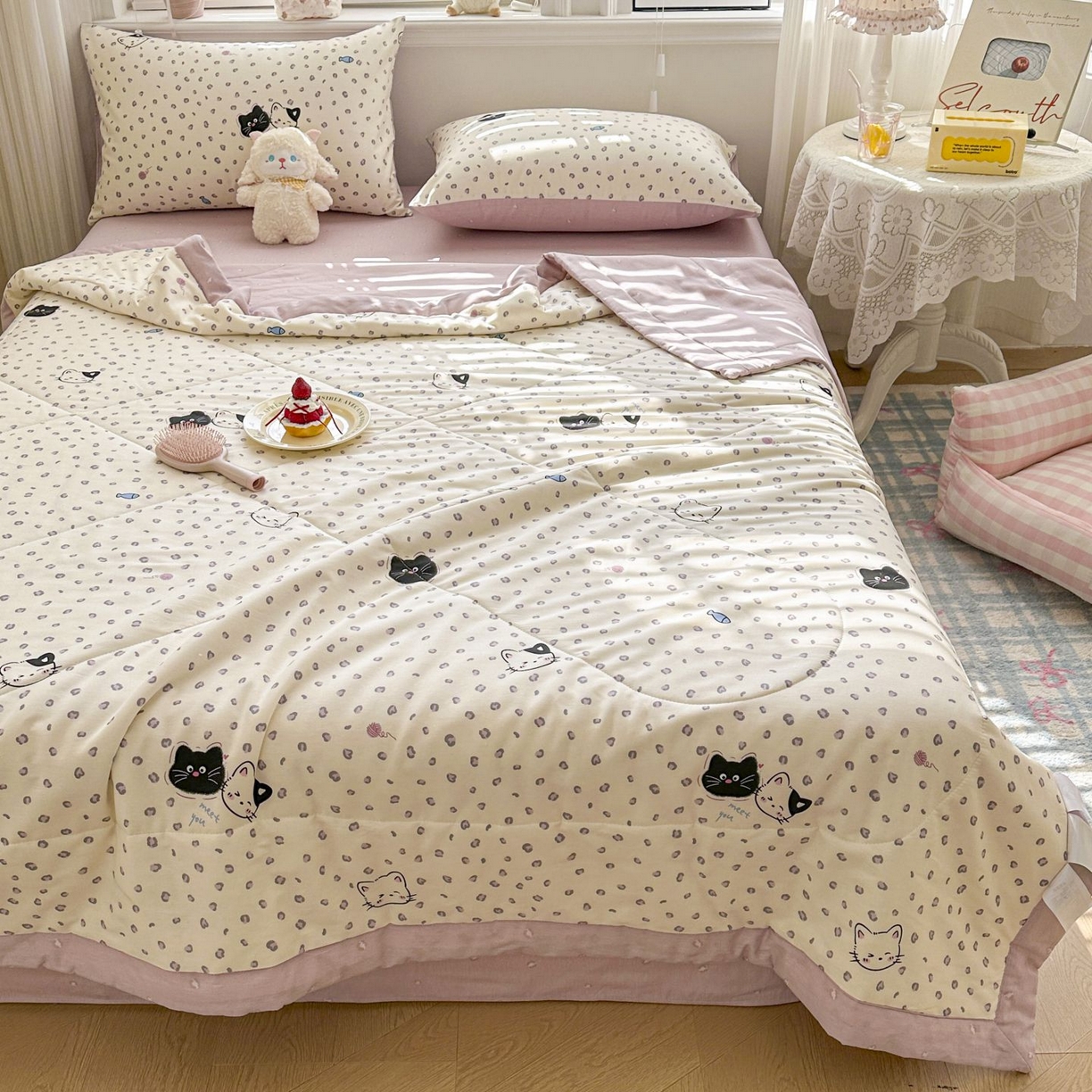 91家纺网 家纺一手货源 找家纺 棉森家纺 2026春夏新款全棉纯棉棉花夏被夏凉被空调被-风格三 粉红顽皮猫