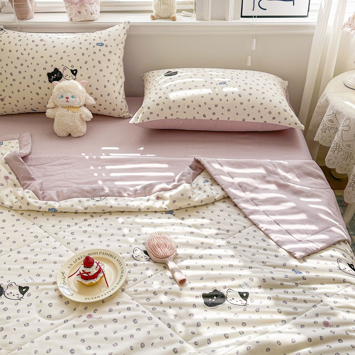 91家纺网 家纺一手货源 找家纺 棉森家纺 2026春夏新款全棉纯棉棉花夏被夏凉被空调被-风格三 粉红顽皮猫