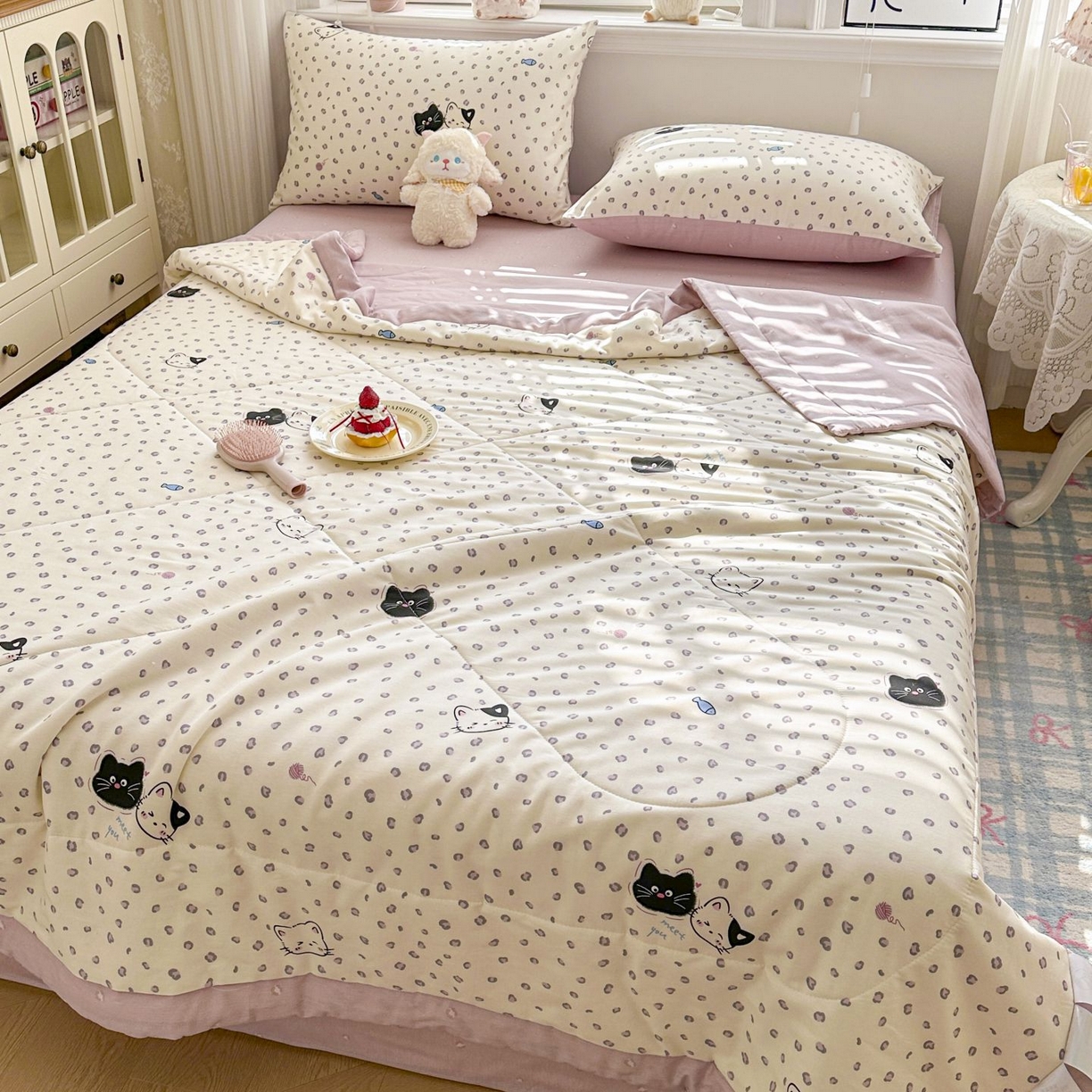 91家纺网 家纺一手货源 找家纺 棉森家纺 2026春夏新款全棉纯棉棉花夏被夏凉被空调被-风格三 粉红顽皮猫