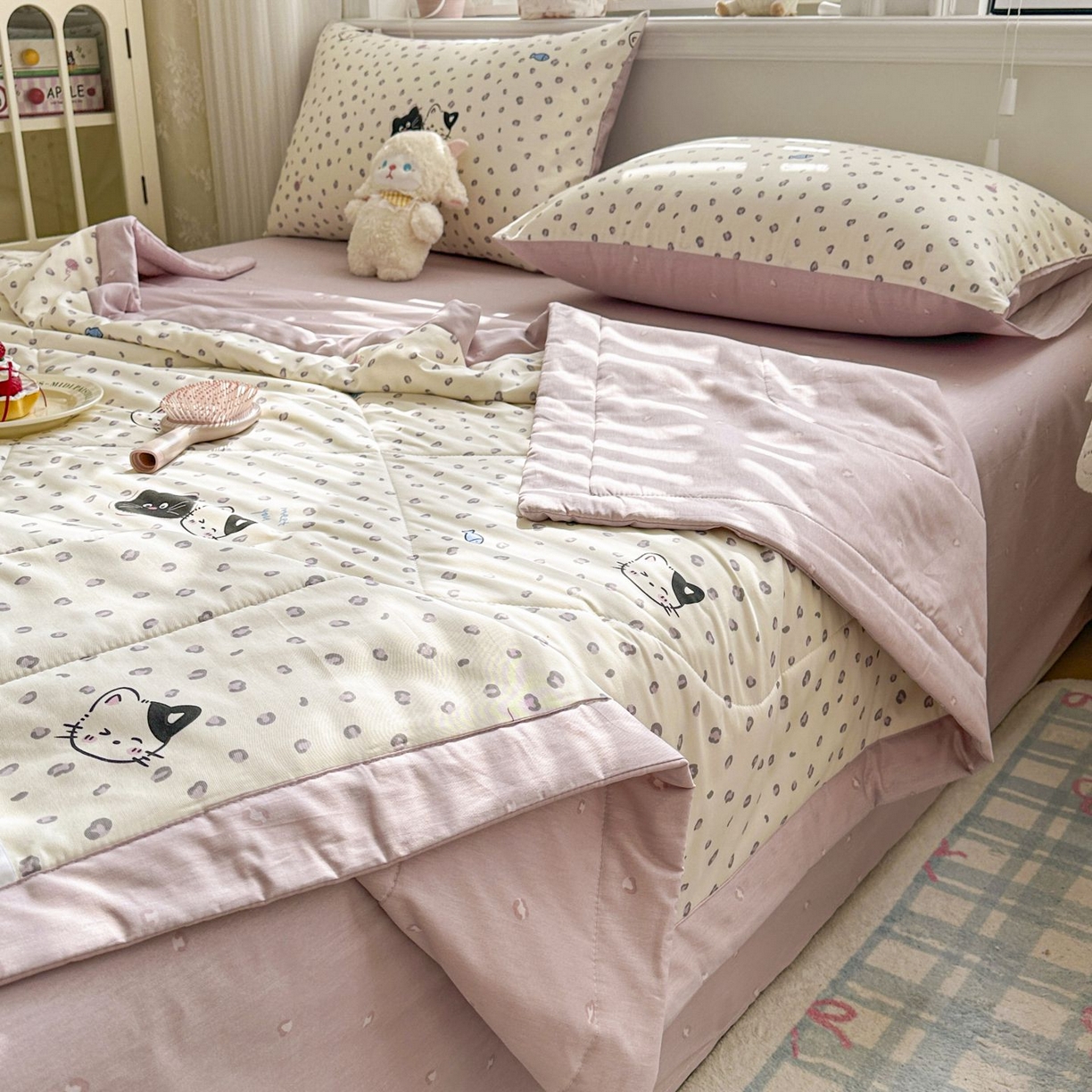 91家纺网 家纺一手货源 找家纺 棉森家纺 2026春夏新款全棉纯棉棉花夏被夏凉被空调被-风格三 粉红顽皮猫