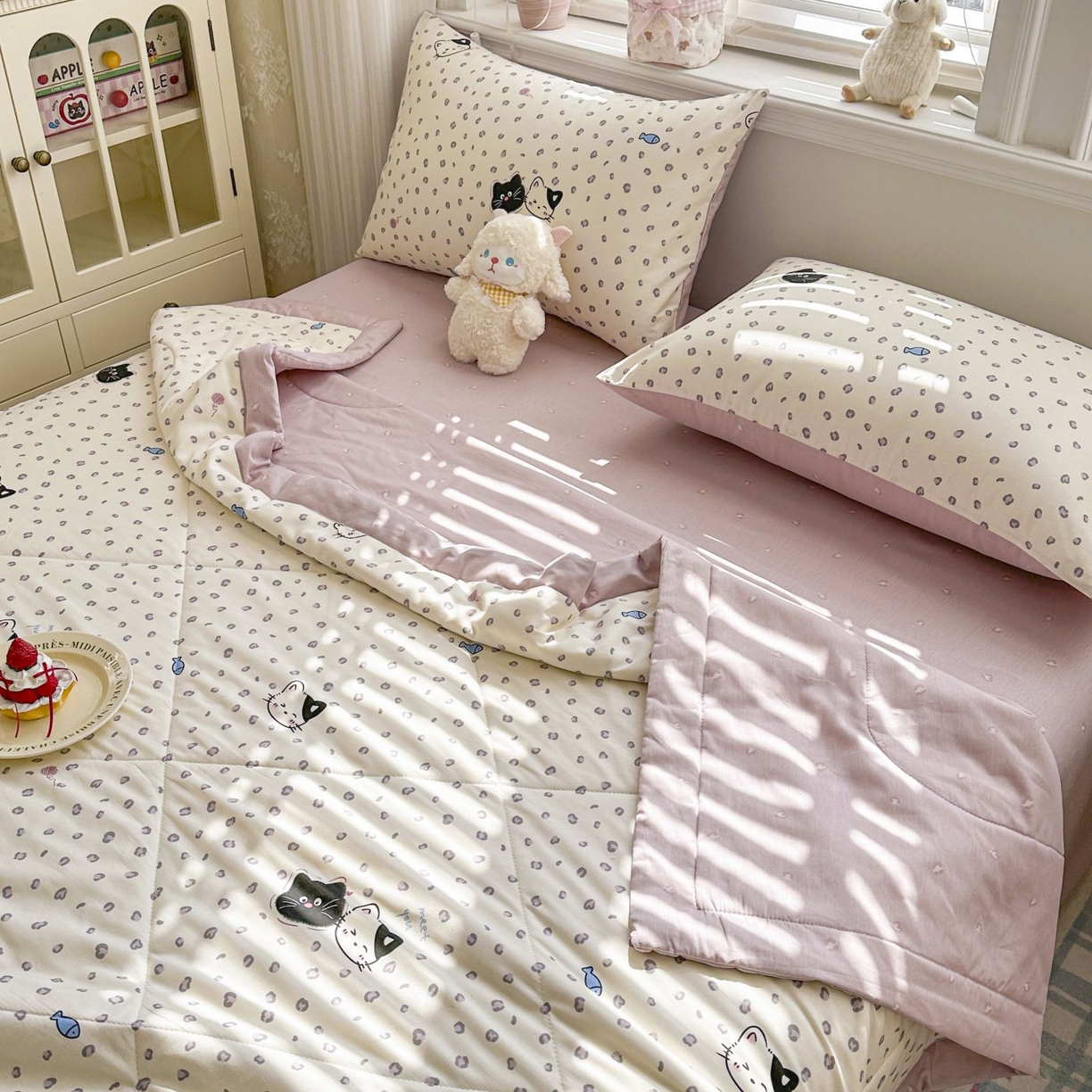 91家纺网 家纺一手货源 找家纺 棉森家纺 2026春夏新款全棉纯棉棉花夏被夏凉被空调被-风格三 粉红顽皮猫