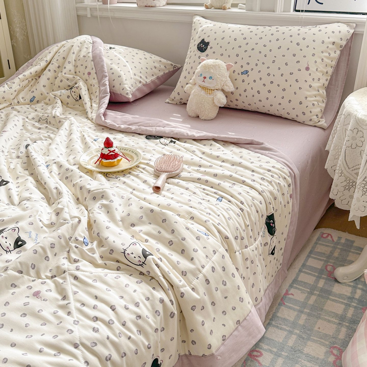91家纺网 家纺一手货源 找家纺 棉森家纺 2026春夏新款全棉纯棉棉花夏被夏凉被空调被-风格三 粉红顽皮猫